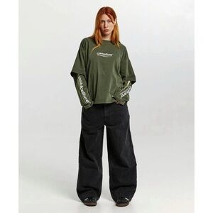 Cold Culture Worldwide Black Wide Leg Unisex Embroidered Pants, Sz XS. MSRP $119